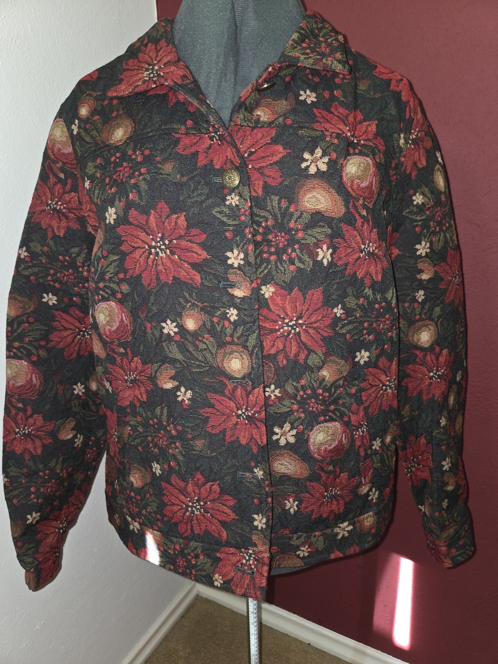 Womens Floral Quilted Jacket - Red/Black